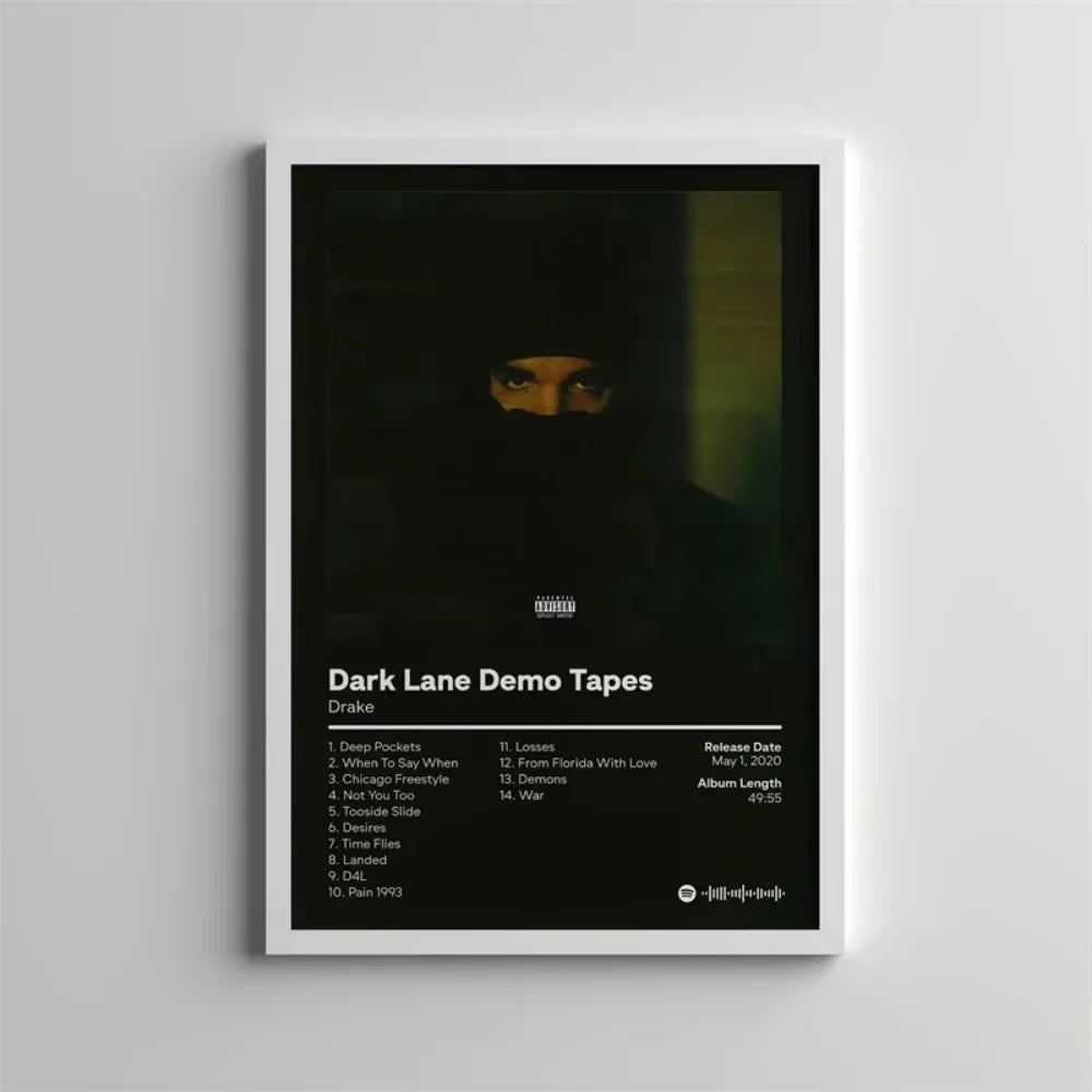A black and gold album cover featuring a person's face in silhouette displayed as canvas wall art.