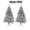 Two 45cm flocked artificial Christmas trees with realistic snowy branches.