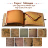 An open handmade photo scrapbook album showing pages made of different style high-quality kraft paper.