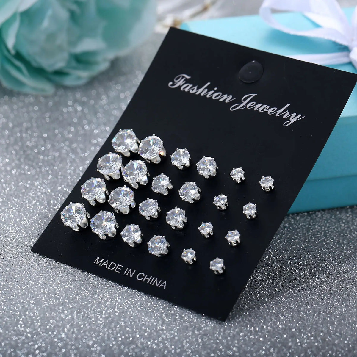 12-Pair Zircon Stud Earring Collection