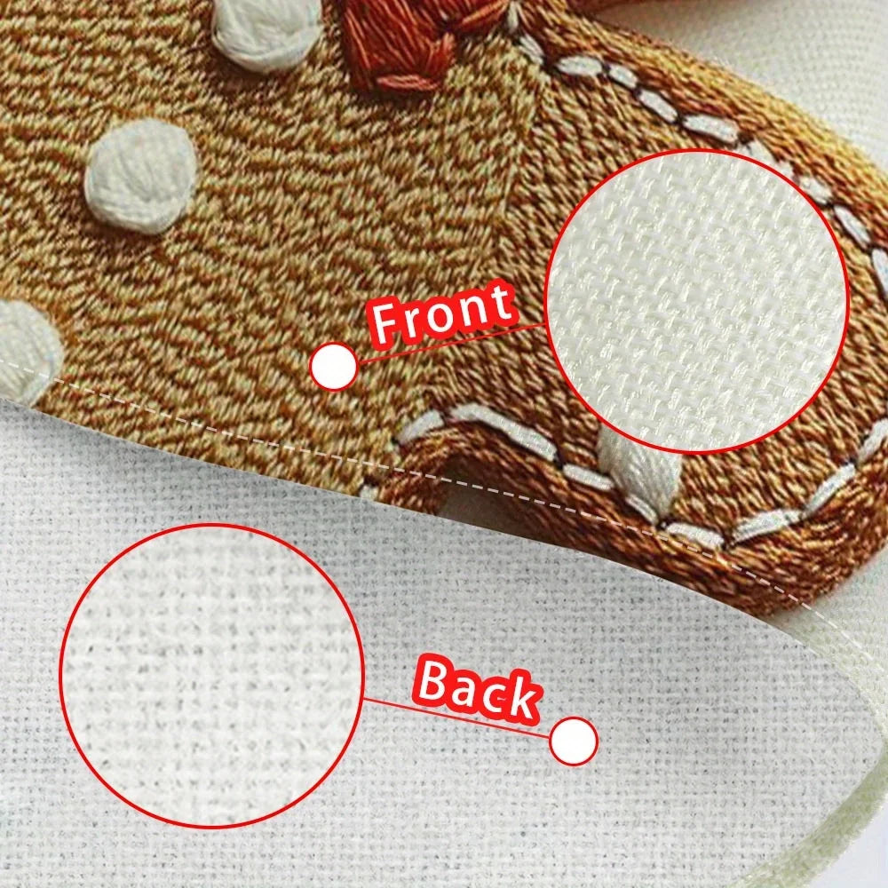 Close-up view of a brown gingerbread man printed placemat showing front and back details.