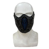 Black half-face mask for Mortal Kombat Sub-Zero and Scorpion cosplay featuring blue accents