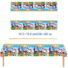 Colorful building block birthday party decoration set featuring happy characters and colorful borders