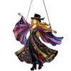 Acrylic hanging suncatcher of a dancing lady with purple and gold wings