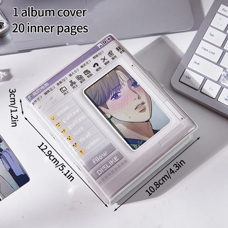 A clear plastic album cover showing a photo card, with text indicating 1 album cover and 20 inner pages.