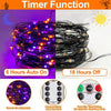 Purple and orange fairy string lights with a timer function shown next to a sun icon and a clock.