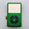 A green iPod Classic front faceplate with a black clickwheel and audio controls.