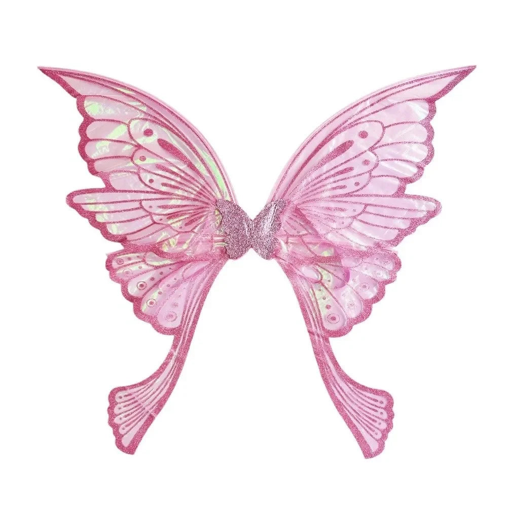 Sparkling fairy wings costume set featuring pink iridescent wings and a wand