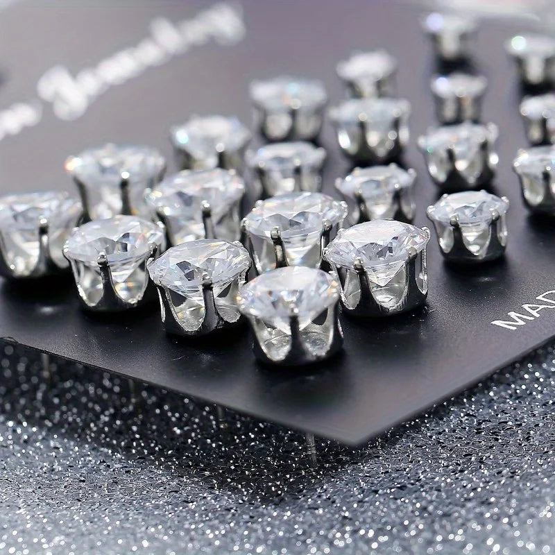 12-Pair Zircon Stud Earring Collection
