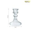 Elegant clear glass pillar candle holder with a flared base and pedestal design