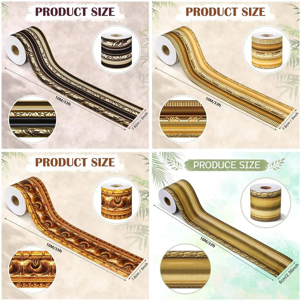 Vintage Gold Self-Adhesive Decorative Border Sticker Roll for DIY Projects