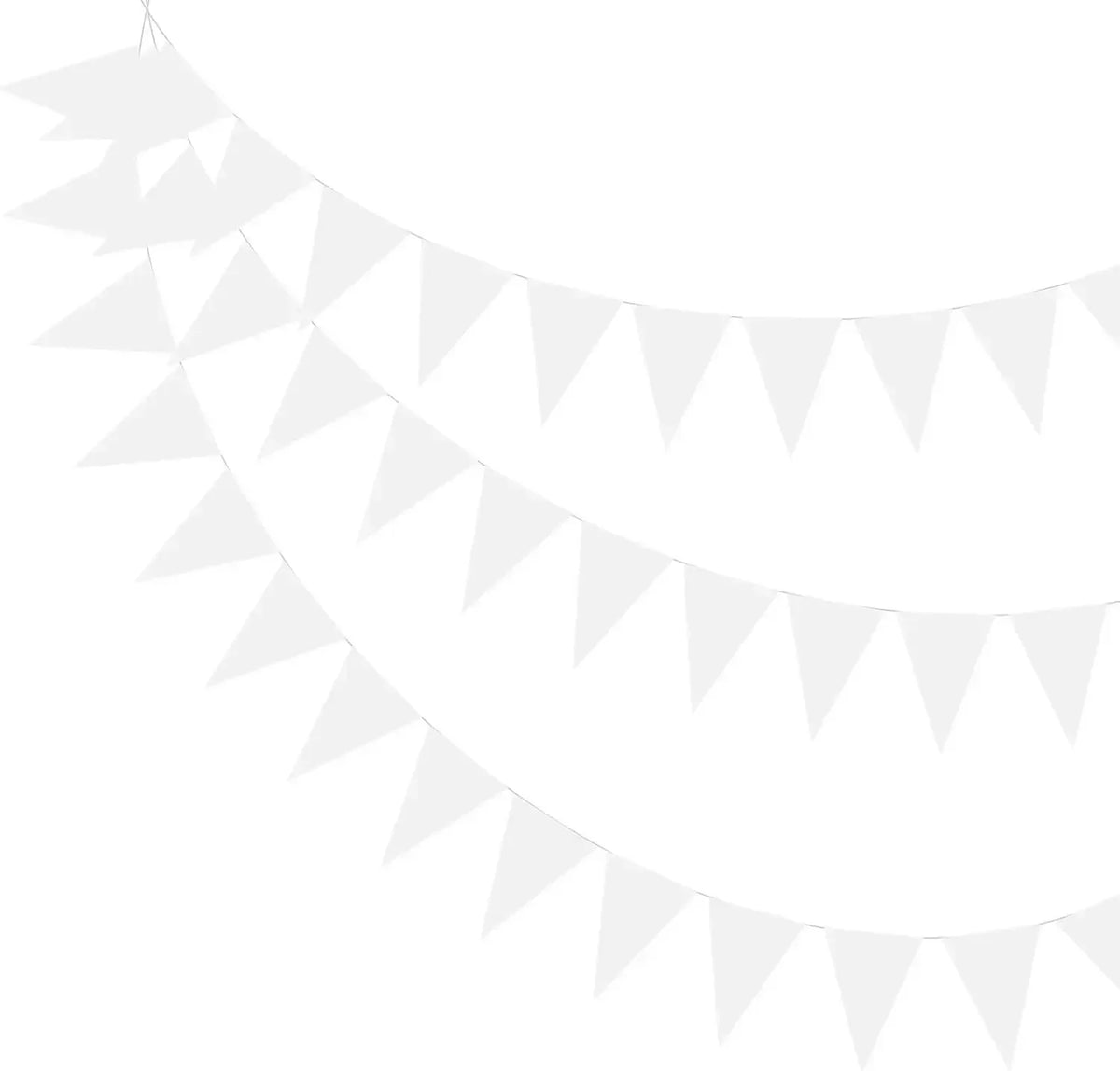 A string of white triangle bunting flags forming a curved garland.