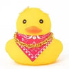 Yellow rubber duck with a pink bandana and gold chain decoration