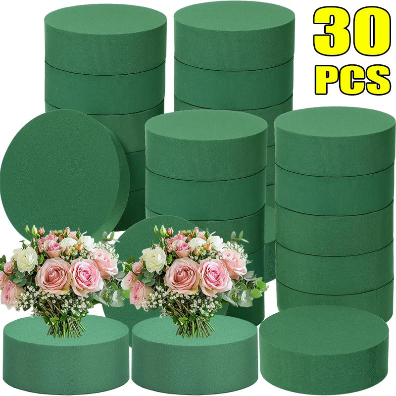 Thirty round green floral foam blocks for flower arrangements