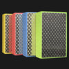 A set of five rectangular polishing pads in yellow, red, blue, lime green, and black with diamond patterns.
