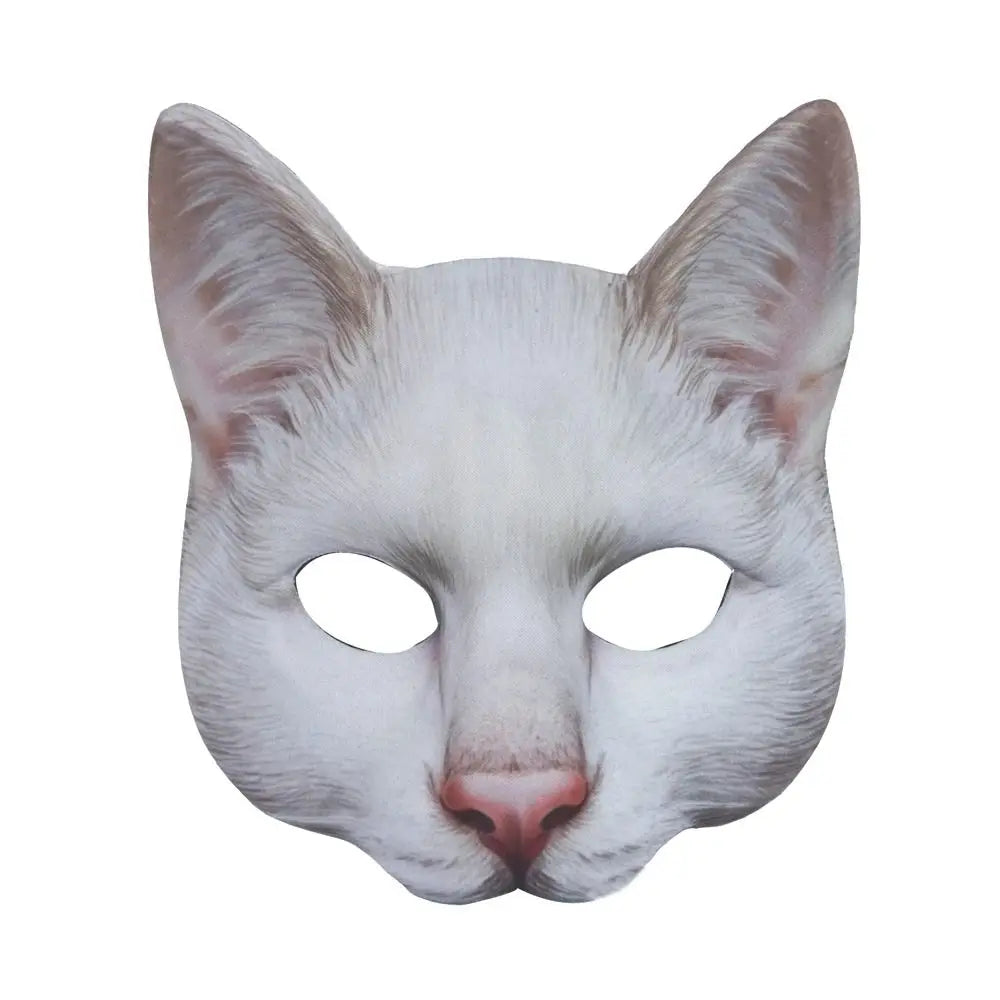 Máscara de mitad de cara de gato blanco para cosplay de fiesta con rasgos felinos realistas