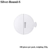 Silver-Round-S dessert cake board, white color, showing the product size and packaging details.