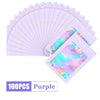 A fan of purple holographic ziplock bags for jewelry and small item storage