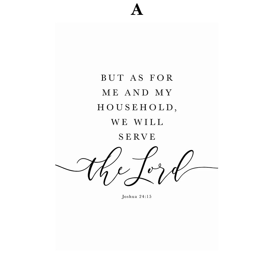 Black script text on a white background featuring the Bible verse Joshua 24:15