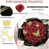 Self-assembly required kit for a red glitter rose bouquet featuring flower rods, glitter flowers, and 3D butterflies.