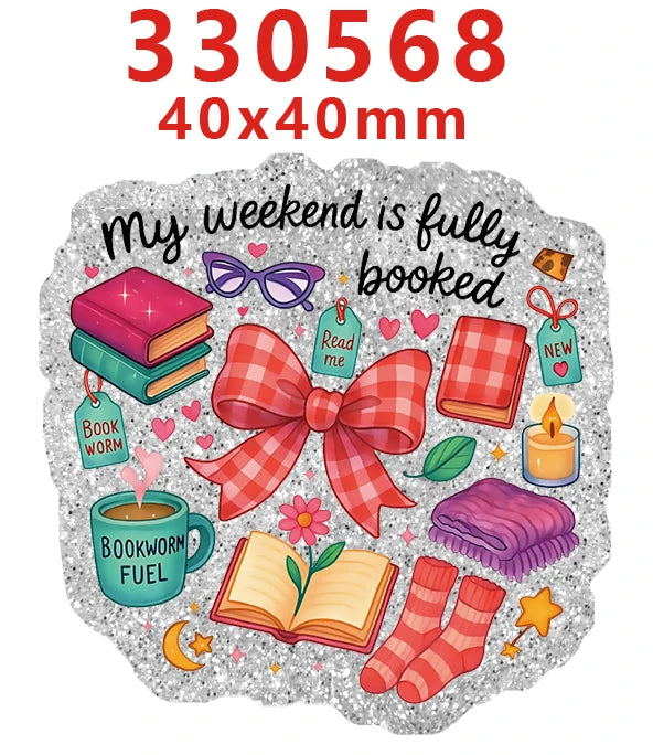 Silver glitter acrylic charms featuring books, a bow, and slippers for DIY hair bows.