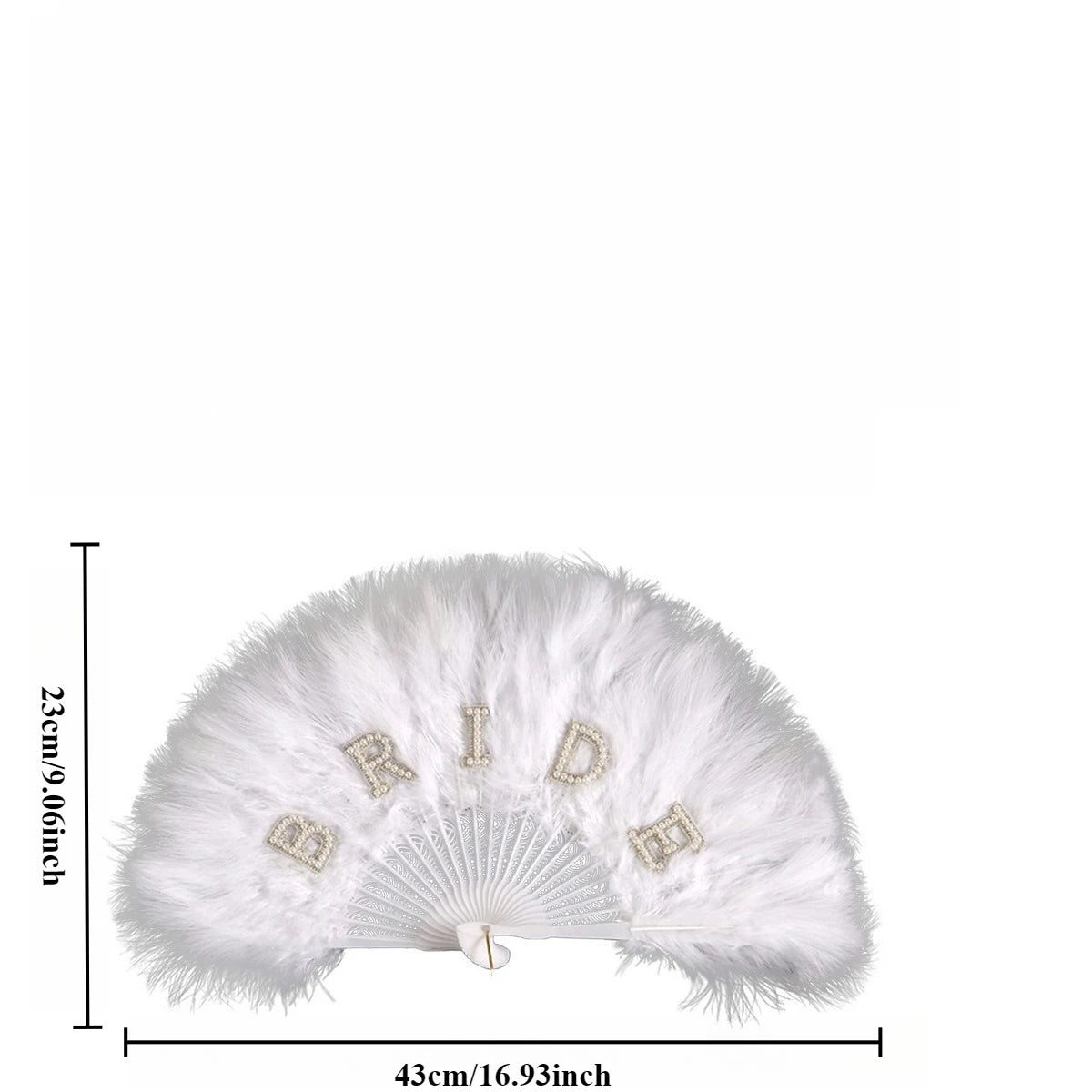 Bridal white feather hand fan with rhinestone bride letter decoration