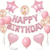Pink marble birthday balloon decoration set featuring balloons and a banner