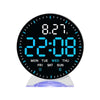A digital alarm clock display showing 22:08 and 8.27, featuring a blue LED screen.