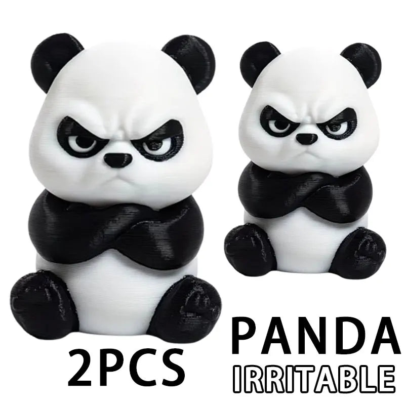 Two black and white angry panda figurines for car dashboard or home decor