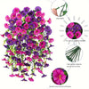A vibrant silk peony hanging garland featuring purple and pink flowers, highlighting its durability and vivid color.