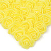 A cluster of bright yellow artificial foam rose decorations.
