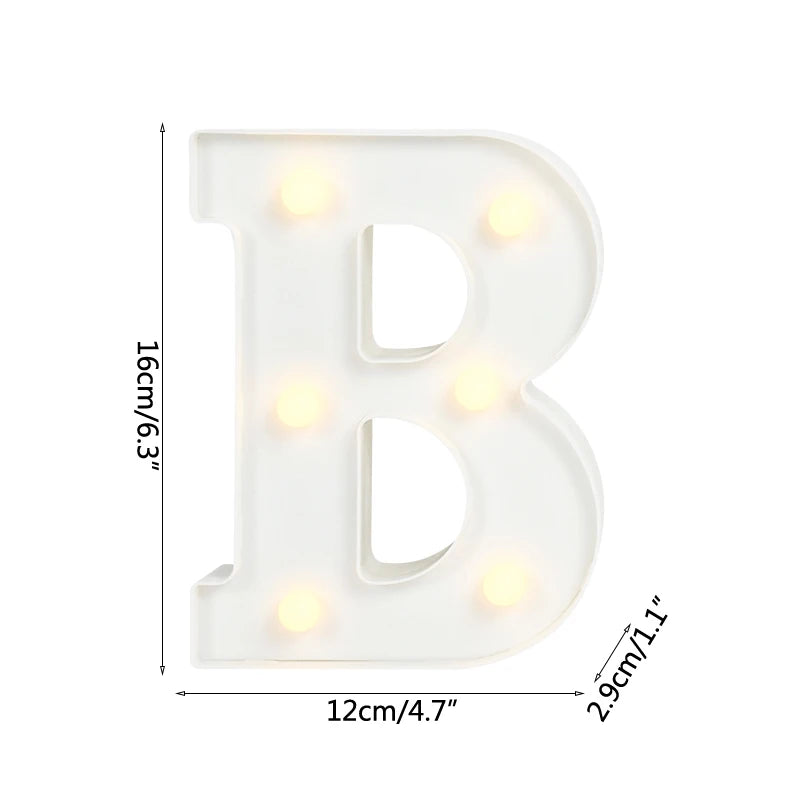 A white alphabet letter light shaped like the letter B with warm white LED illumination.