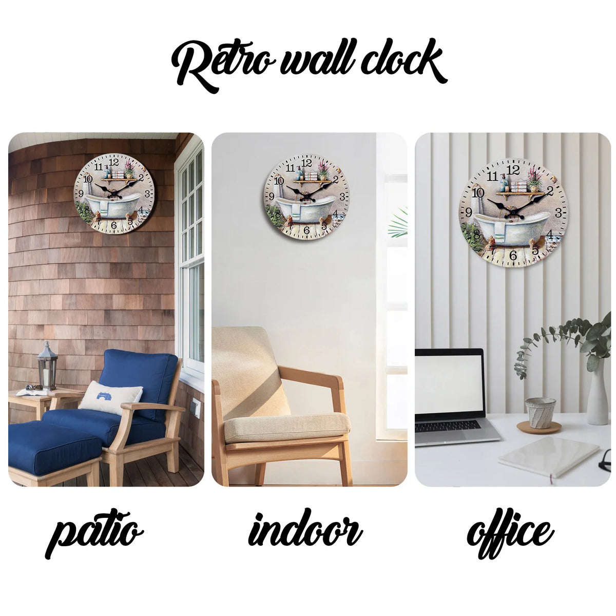 Modern Wooden Bathtub Wall Clock for Home Decor