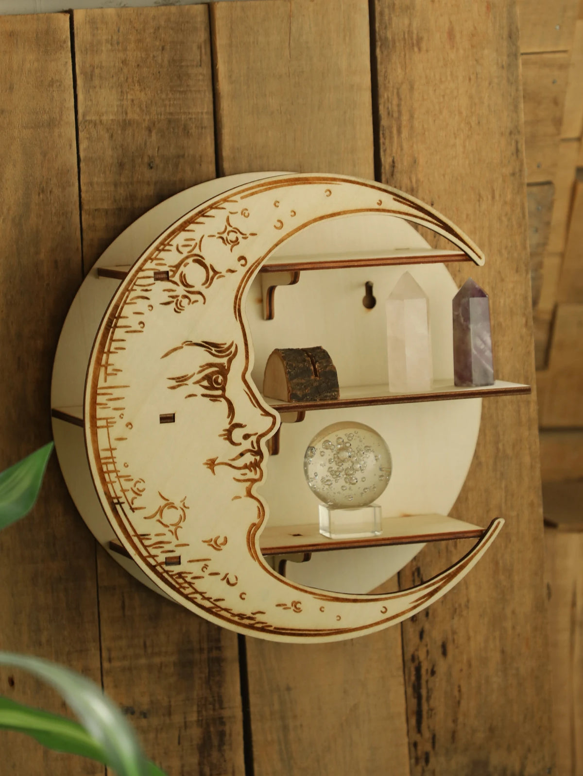 3-Tier Round Wooden Wall Shelf with Crystal Display