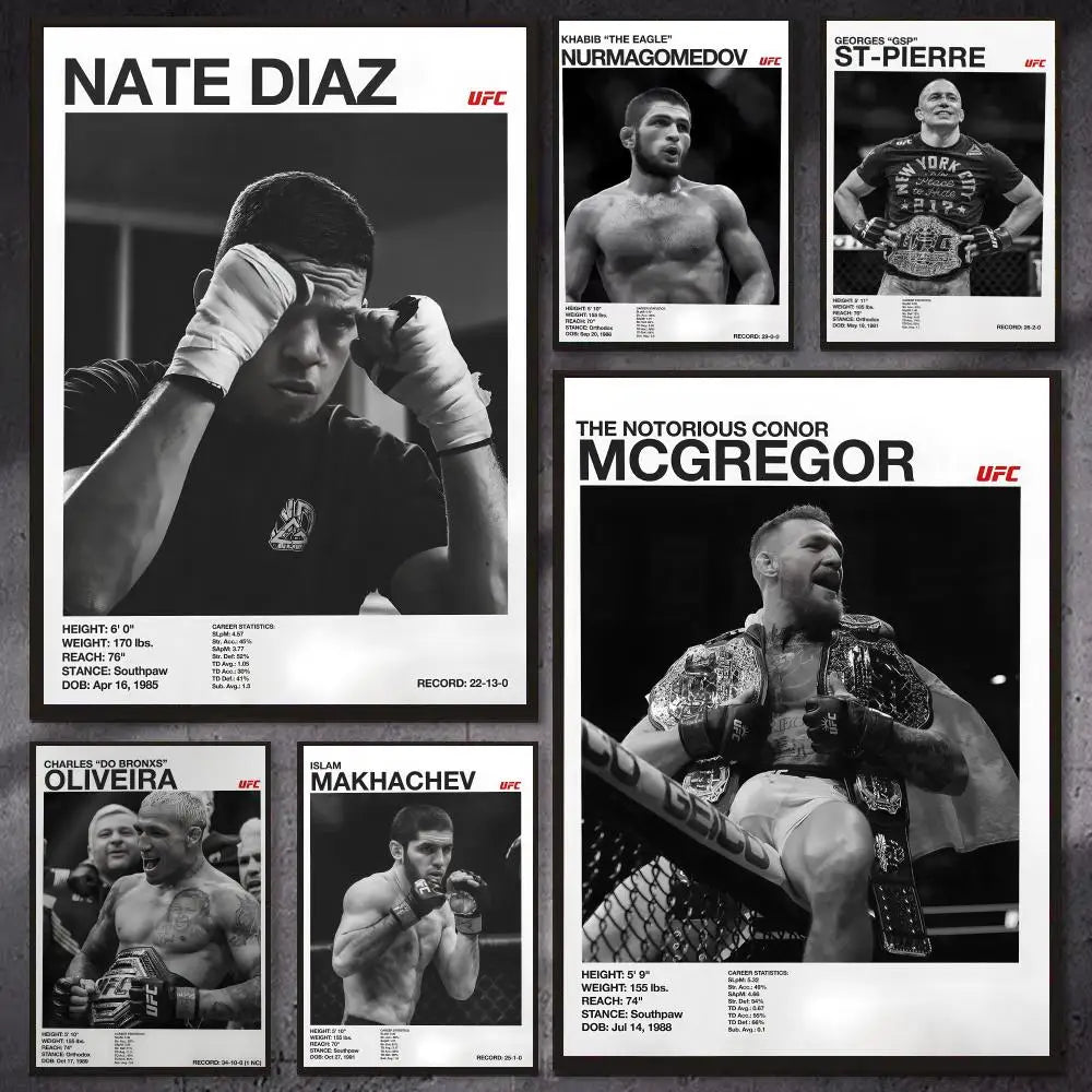 Collage von UFC-Kämpfern, darunter Nate Diaz, Margarito, St-Pierre, Conor McGregor und Charles Oliveira.