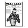 A black and white wall art print featuring a portrait of Conor McGregor with UFC championship titles listed.