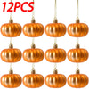 Twelve shiny copper-colored pumpkin hanging ornaments for autumn and Halloween decoration