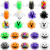 A collection of various Halloween-themed squishy beads shaped like cats, ghosts, and pumpkins in multiple colors.