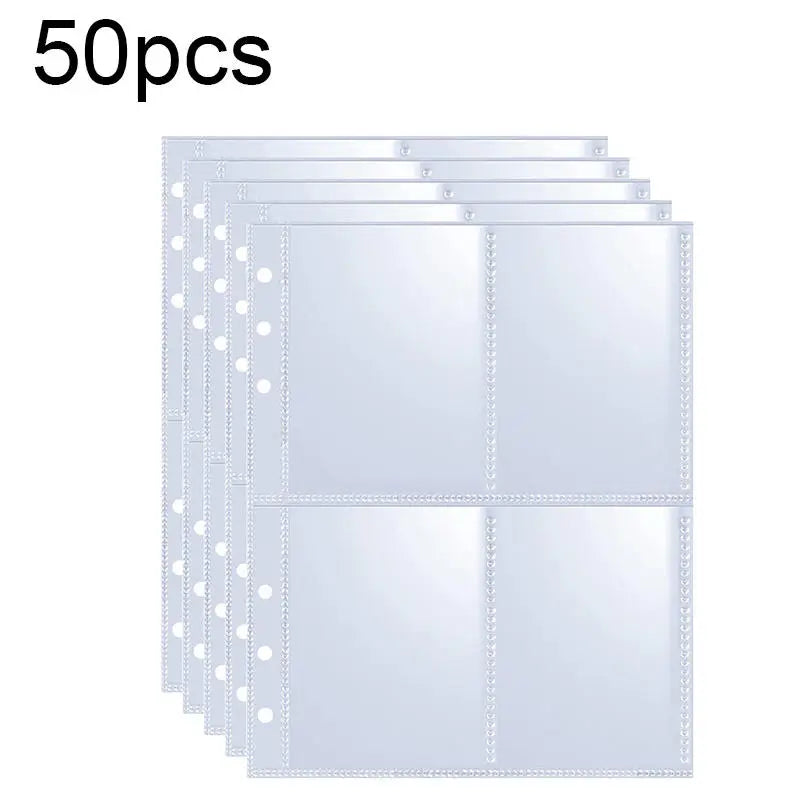 A set of 50 clear plastic photo card binders or sleeves for organizing cards.