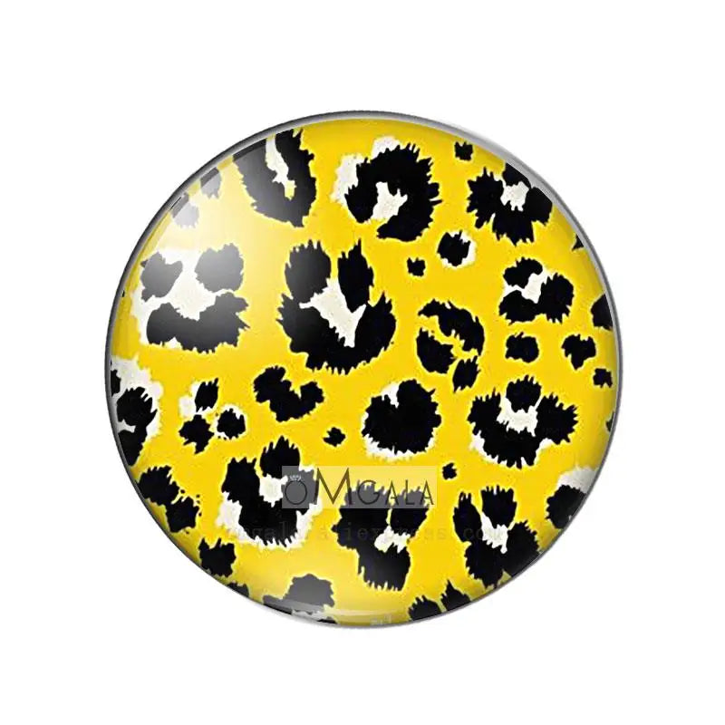 Yellow and black leopard print glass cabochons for jewelry making