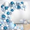 A large balloon garland arch featuring blue and white balloons for weddings and parties.