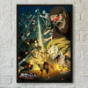 A dark, intense poster featuring characters from Attack on Titan in a dramatic, action-oriented style.