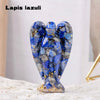 A natural crystal figurine shaped like a guardian angel, featuring deep blue lapis lazuli and gold accents.