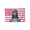 Avatar-inspired Neytiri pink flag tapestry wall hanging featuring a blue-skinned character against an American flag backgroun
