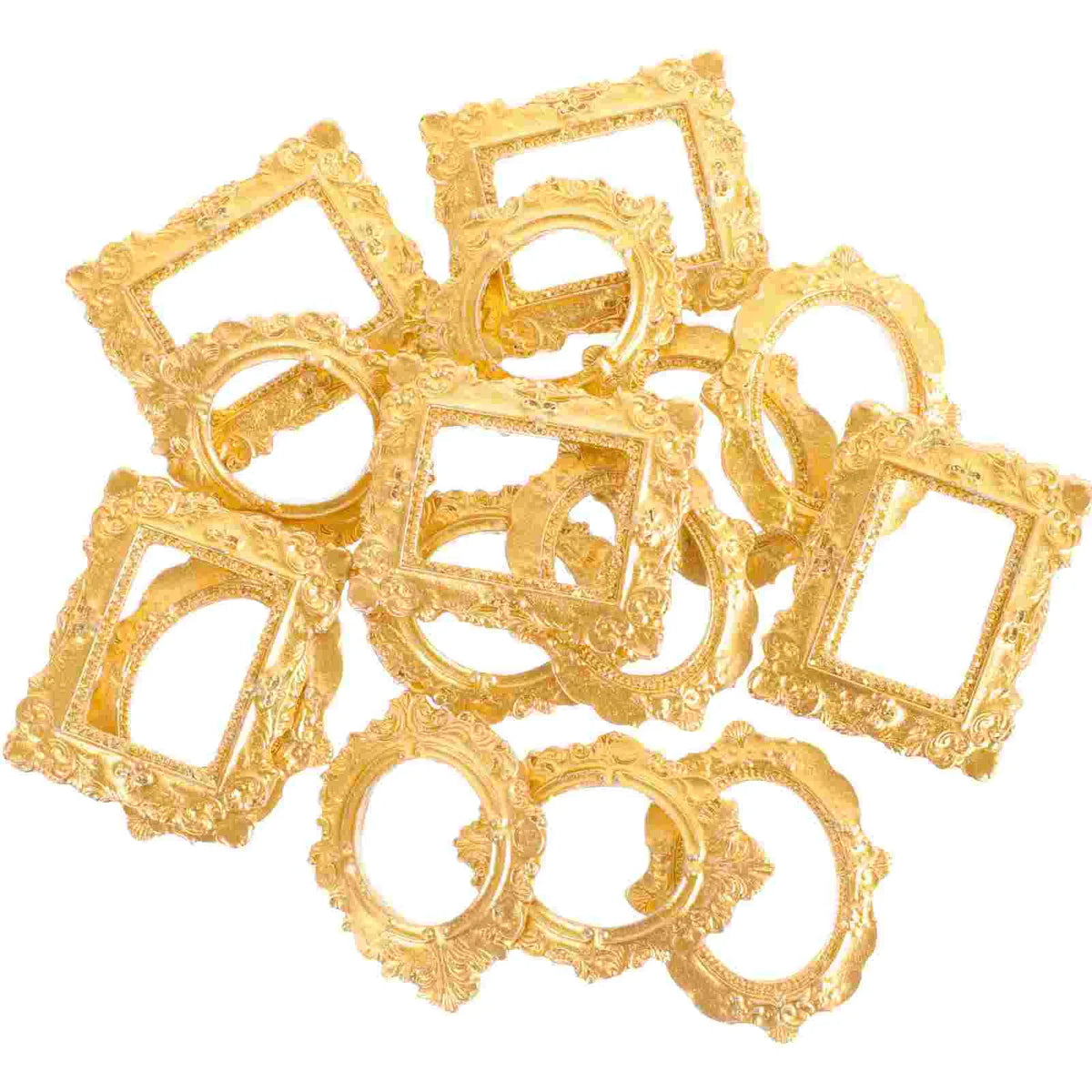 A cluster of vintage gold oval miniature photo frames for dollhouse decor