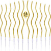A set of 48 gold spiral birthday cake candles with star toppers.
