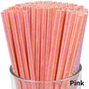 A close-up view of a pack of pink biodegradable paper drinking straws.