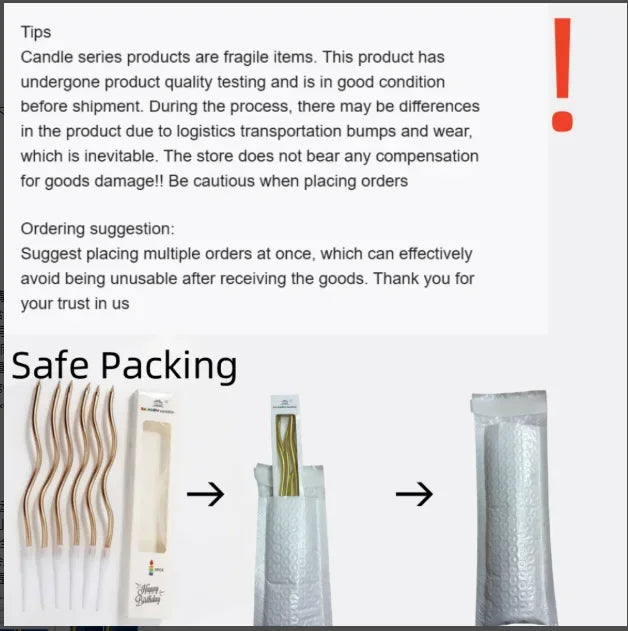 Rainbow birthday candles packaged in protective clear plastic bags