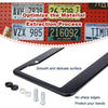 Black stainless steel license plate frame with screw covers and protective edges