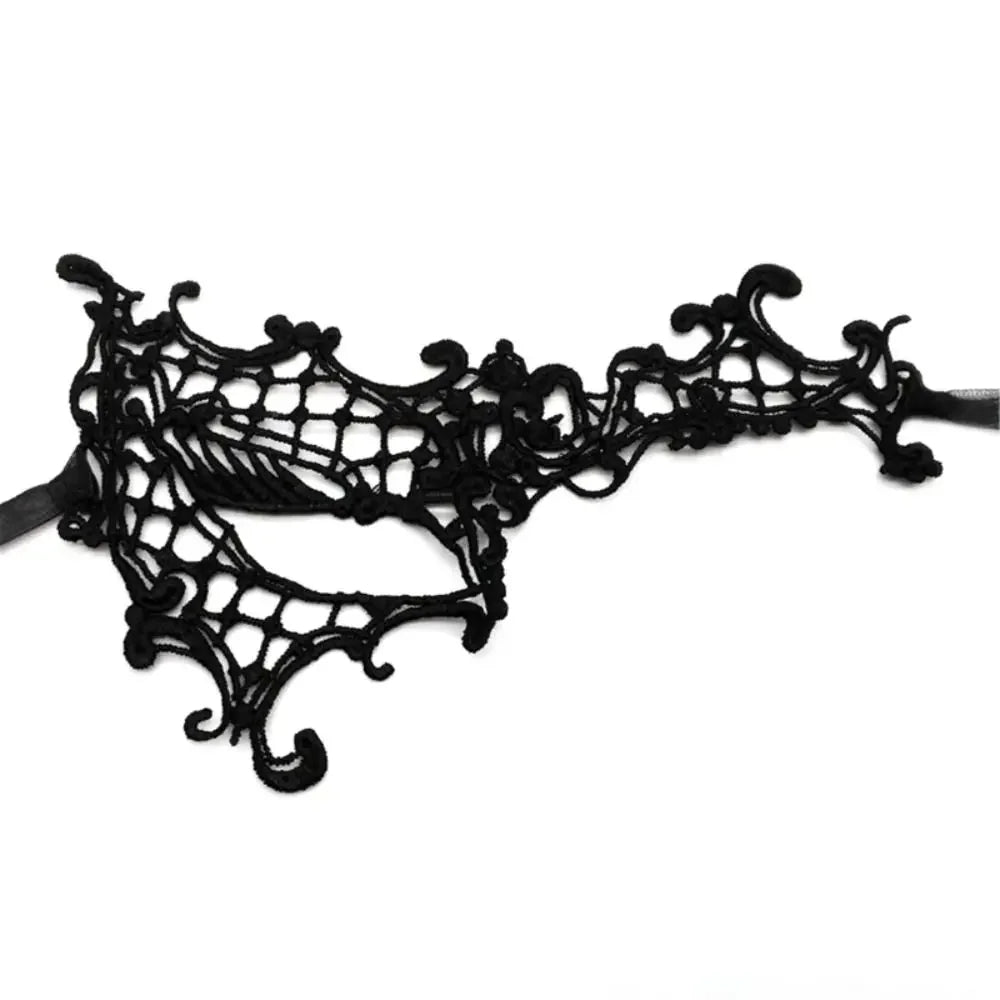 Black lace masquerade mask with intricate design inspired by Hanfu clothing